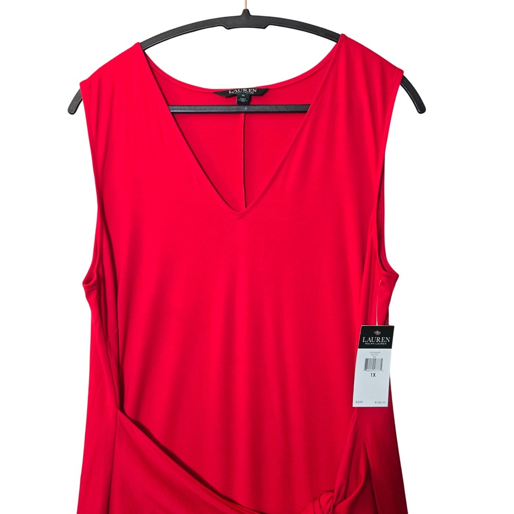 Lauren Ralph Lauren Tie-front sleeveless Jersey Sheath Dress Red 1X Minimalist - Picture 4 of 10